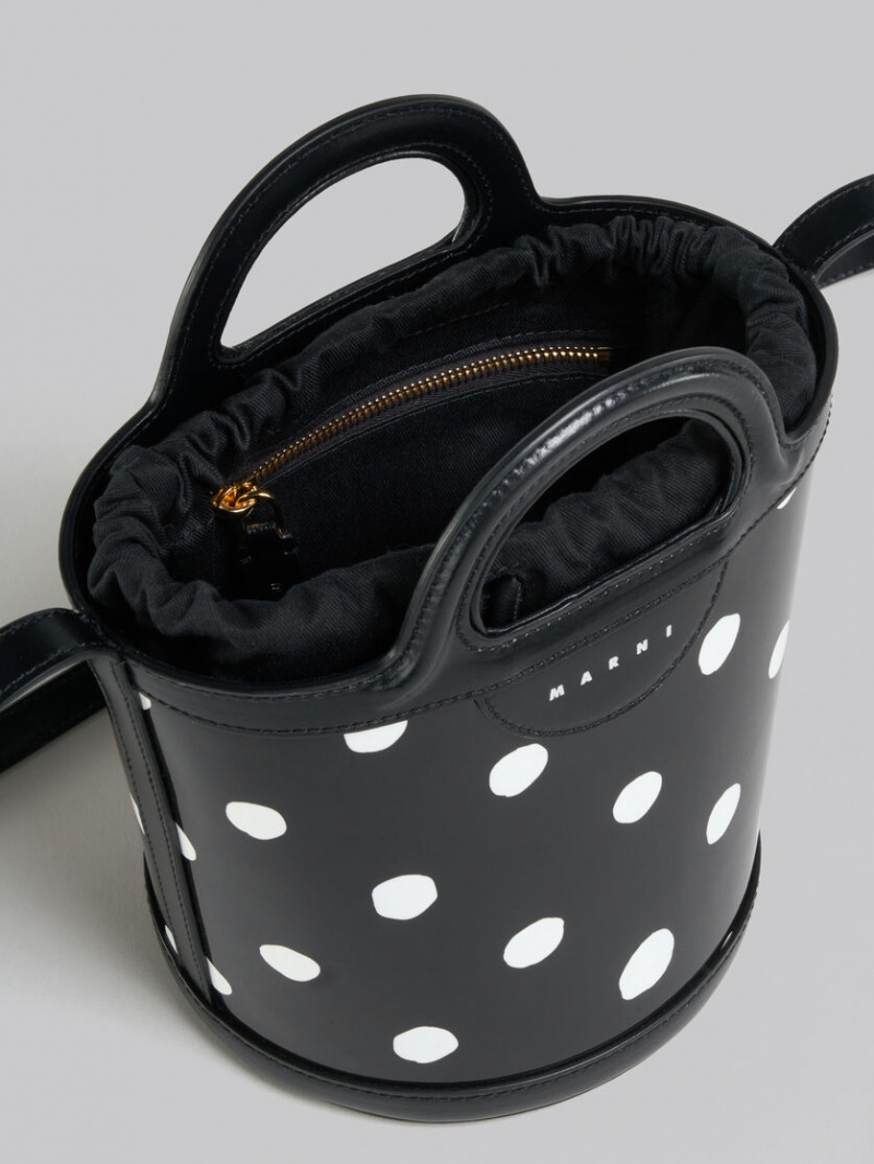 Marni Polka-dot Charol Cuero Tropicalia Mini Bucket Bag Negros Blancos | MXJBT46115