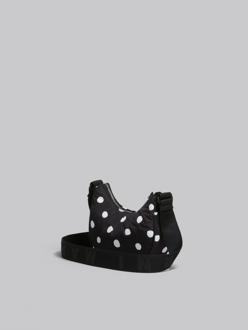 Marni Polka-dot Nylon Puff Hobo Small Bag Negros | UMXND99340