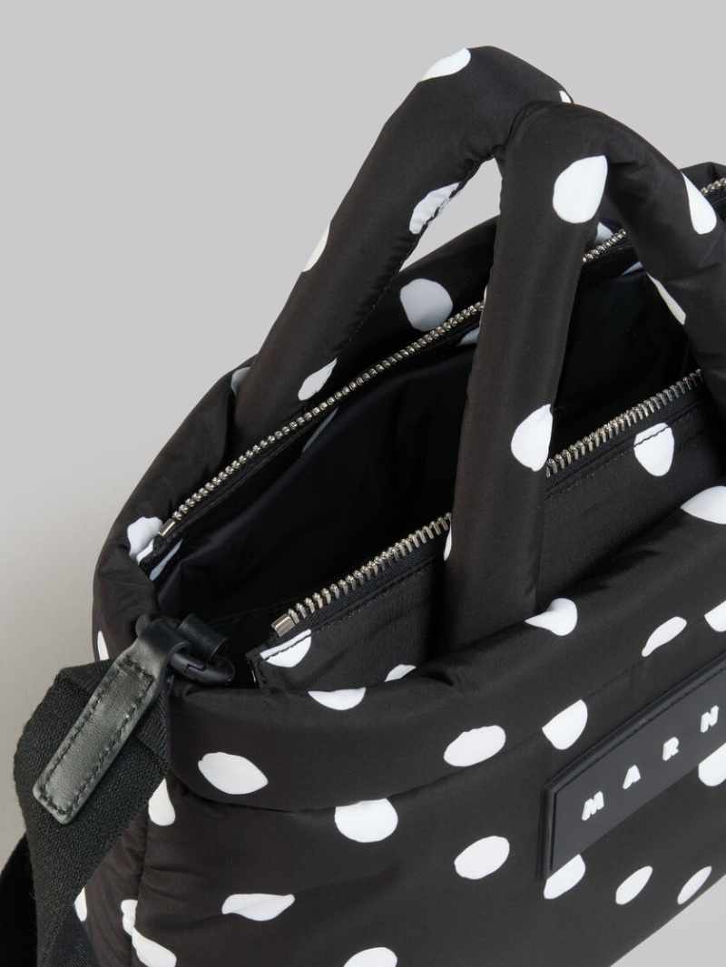 Marni Polka-dot Nylon Puff Mini Tote Bag Negros | EMXHC62905