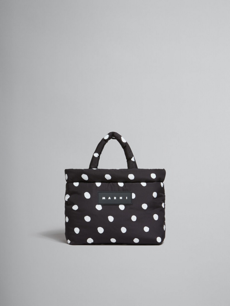 Marni Polka-dot Nylon Puff Mini Tote Bag Negros | EMXHC62905