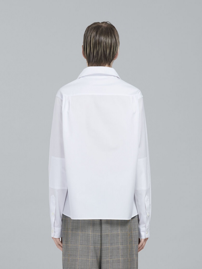 Marni Poplin Long-sleeved Logo Bowling Shirt Blancos | MXDYB32842