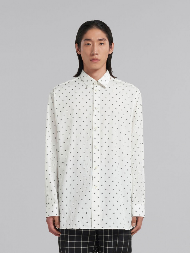 Marni Poplin Long-sleeved Shirt With Polka Dots Blancos | MXNEJ87141