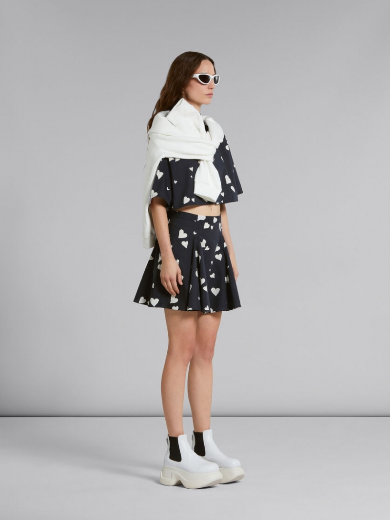 Marni Poplin Shirt With Bunch Of Hearts Print Negros | MMXFT98147