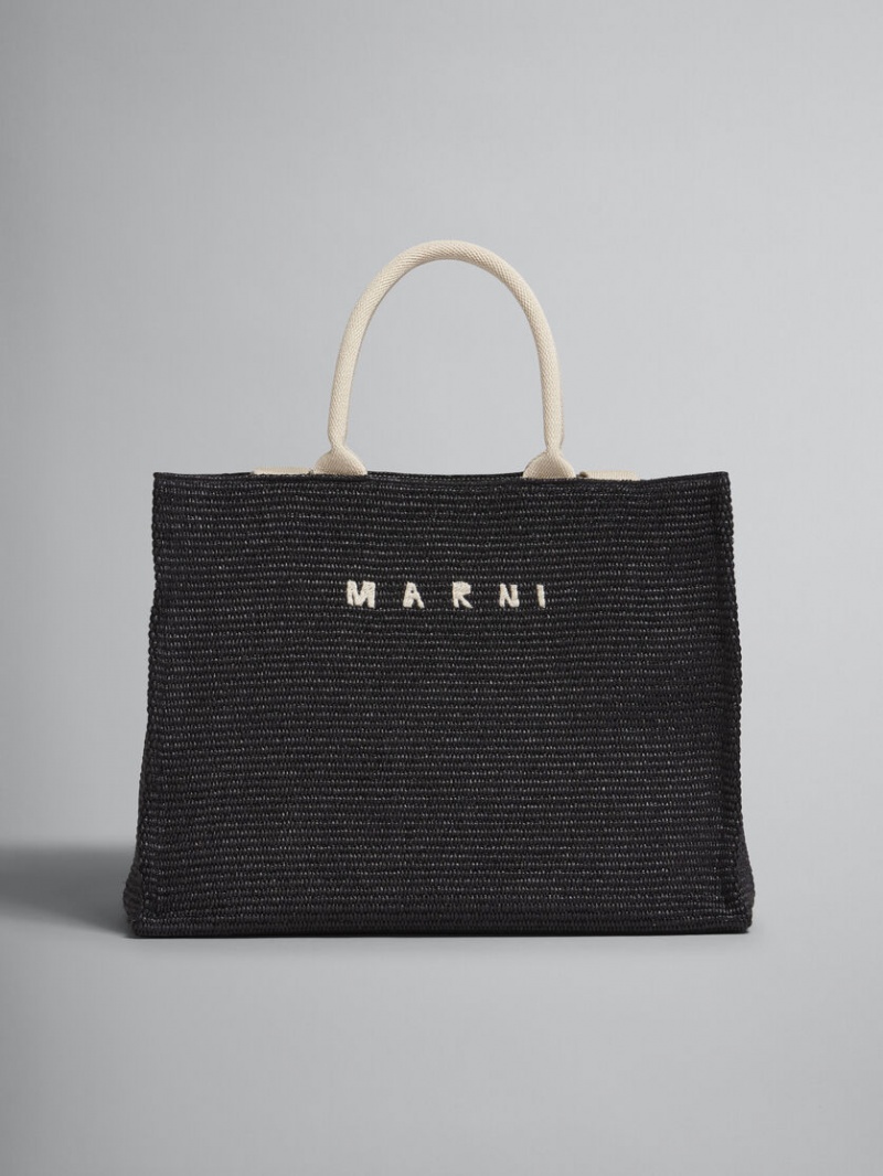 Marni Raffia Shopping Bag Negros | QMXUV84144