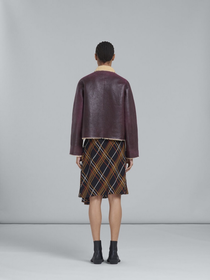 Marni Reversible Burgundy Shearling Jacket Vino | LMXTR79735