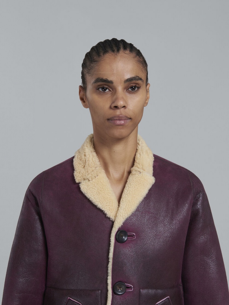 Marni Reversible Burgundy Shearling Jacket Vino | LMXTR79735