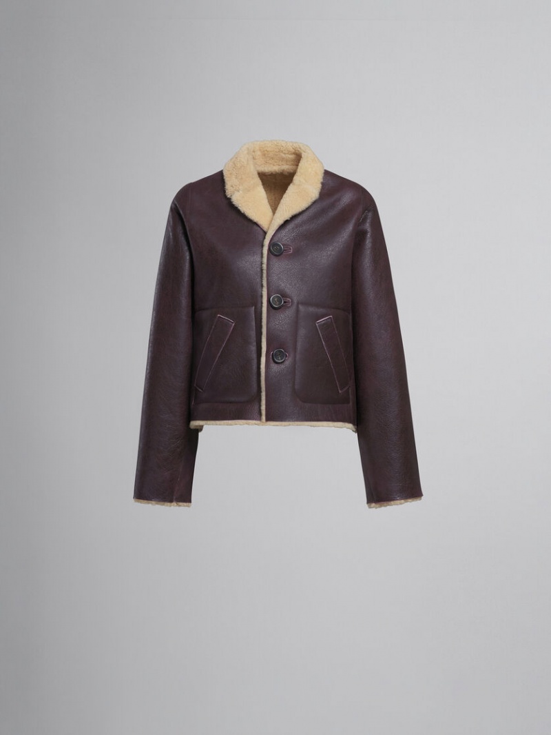 Marni Reversible Burgundy Shearling Jacket Vino | LMXTR79735