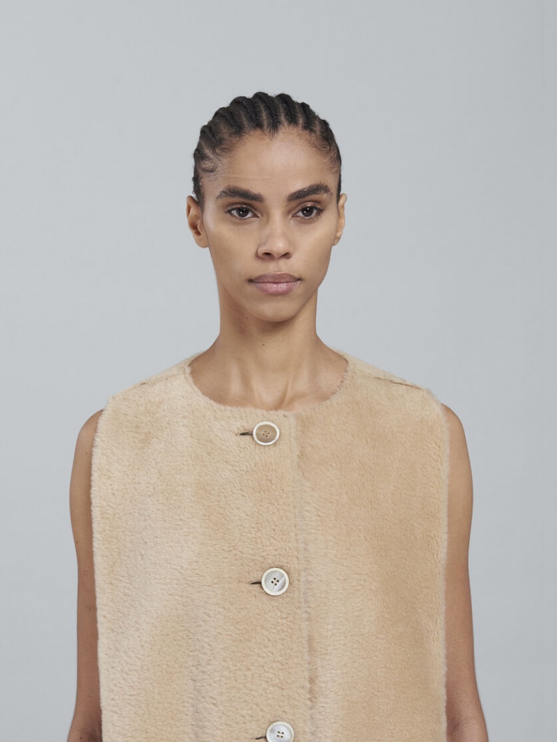 Marni Reversible Light Merino Velour Vest Beige | MXZDE30628