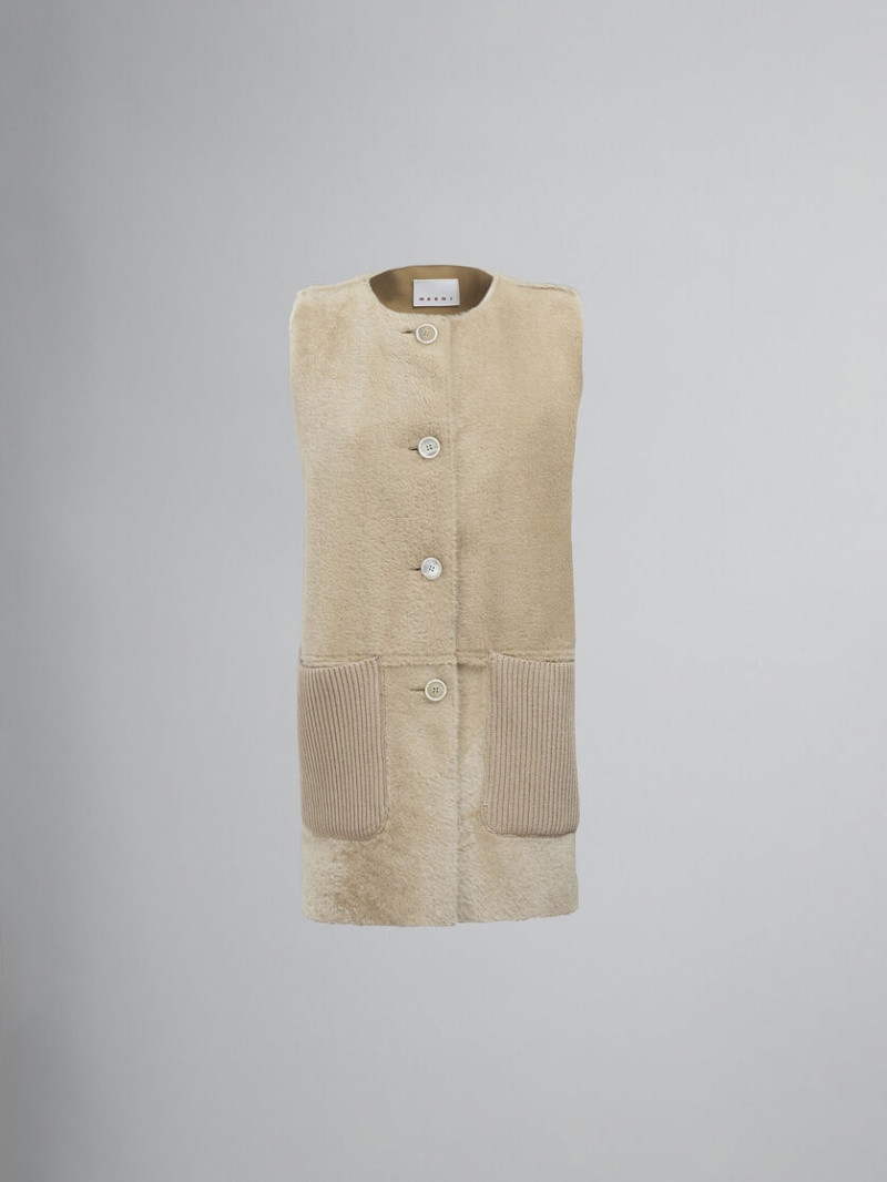 Marni Reversible Light Merino Velour Vest Beige | MXZDE30628