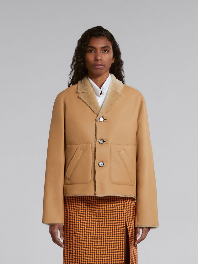 Marni Reversible Shearling Jacket Beige | FMXHY93596