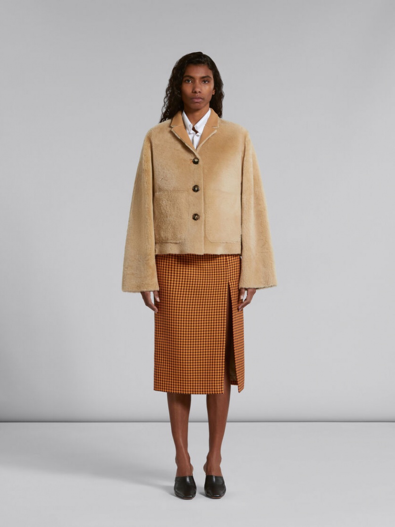 Marni Reversible Shearling Jacket Beige | FMXHY93596