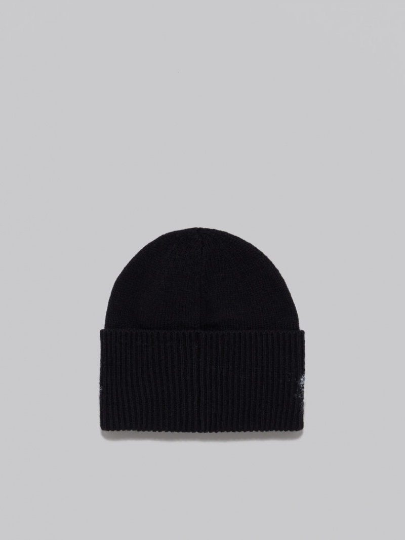 Marni Shetland Lana Logo Beanie Negros | TMXWZ56814