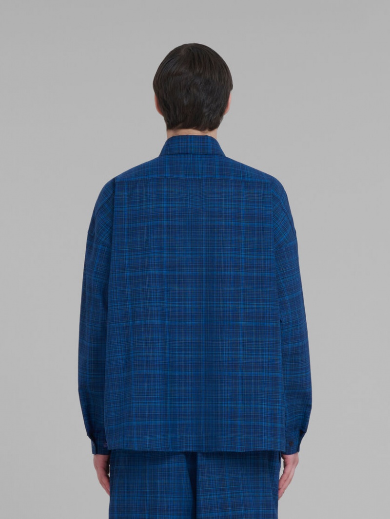 Marni Shirt Checked Light Lana Azules Azules | MXJZR71656