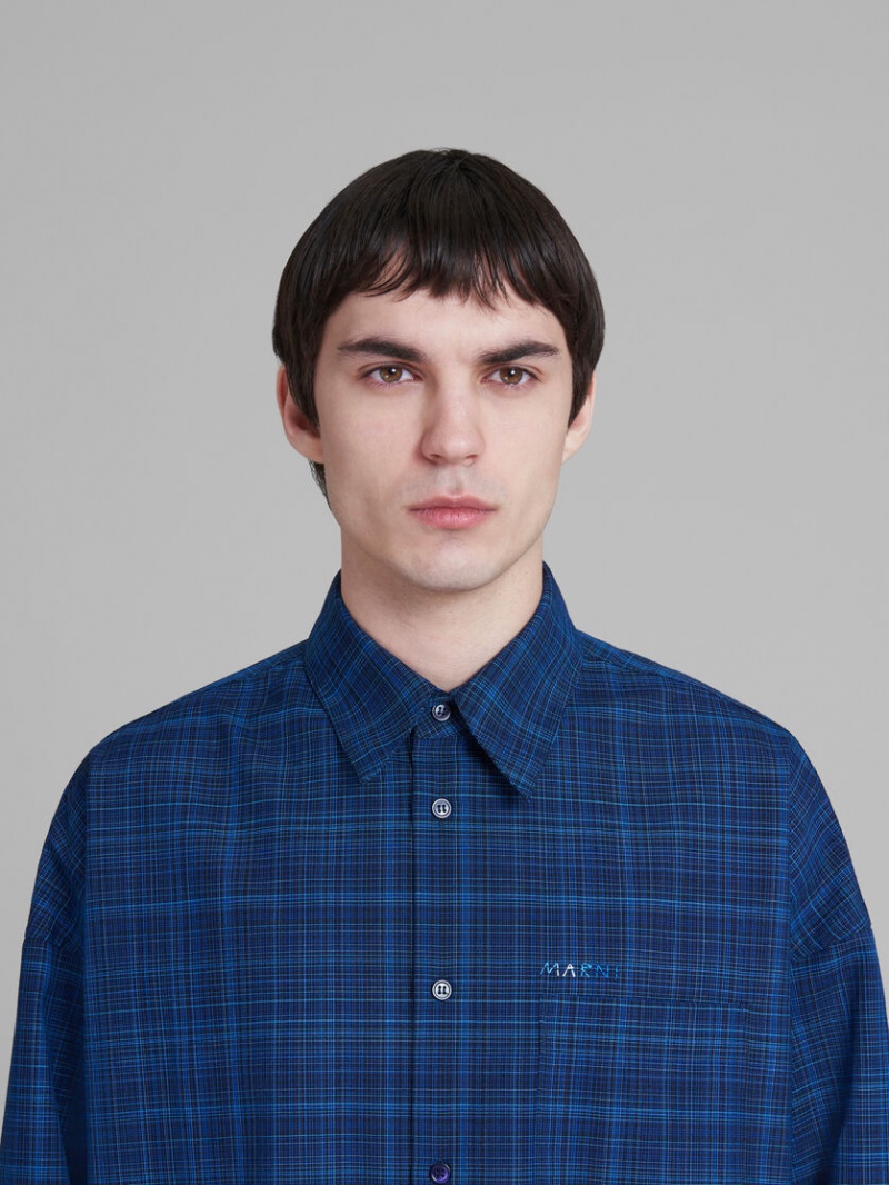 Marni Shirt Checked Light Lana Azules Azules | MXJZR71656