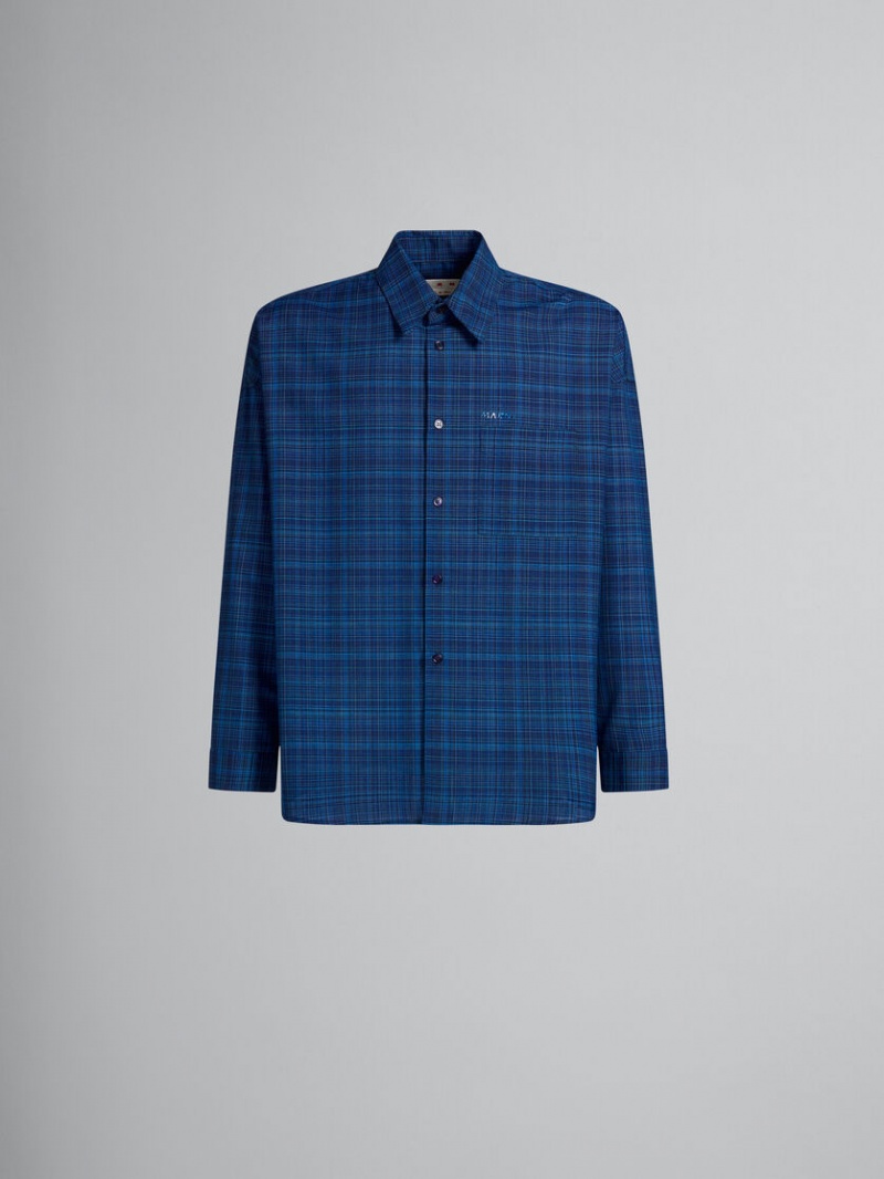 Marni Shirt Checked Light Lana Azules Azules | MXJZR71656