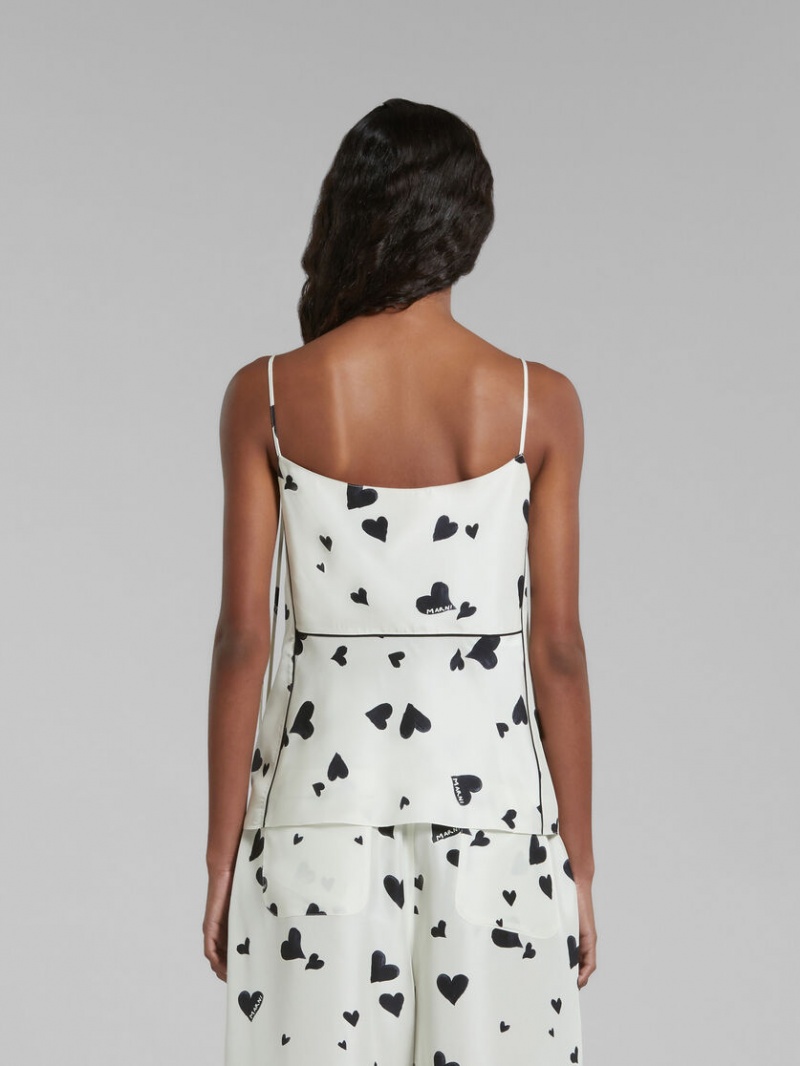 Marni Silk Camisole With Bunch Of Hearts Print Blancos | AMXDF86920