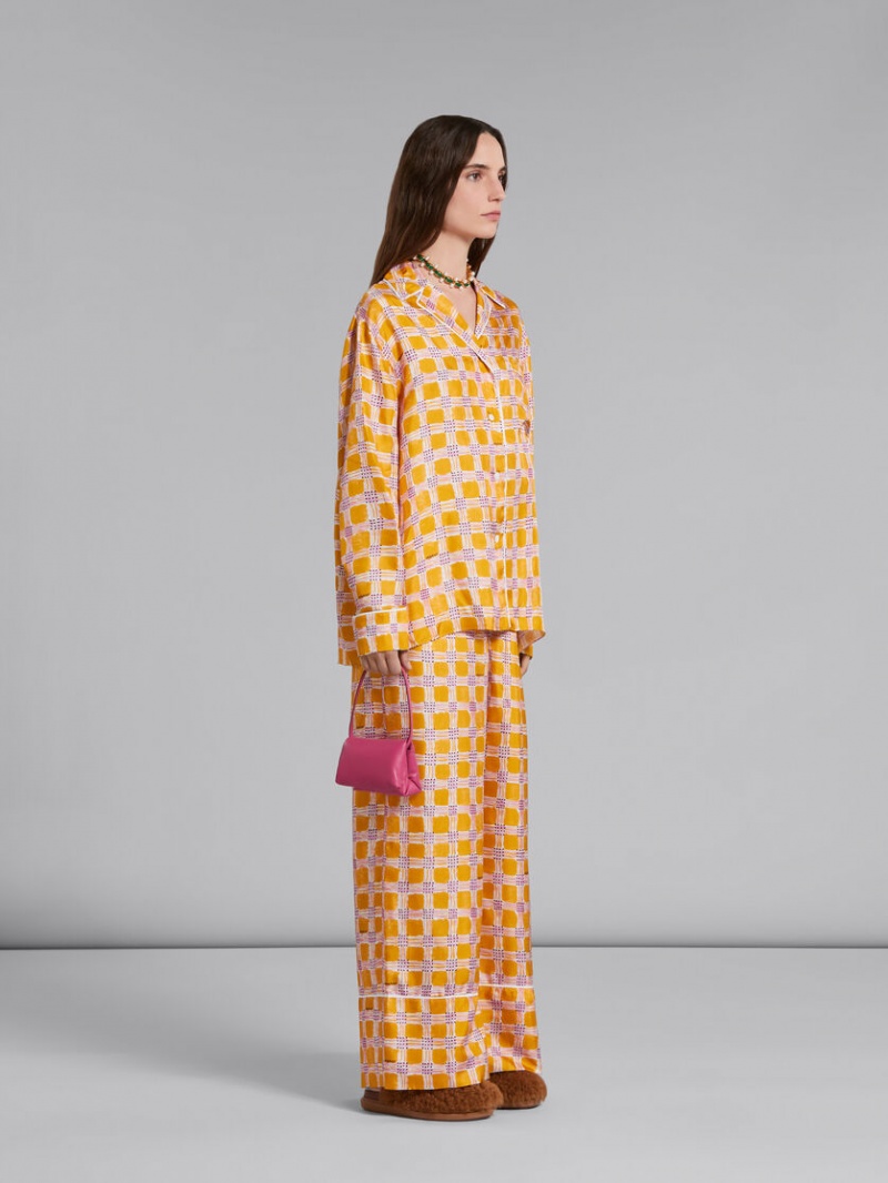 Marni Silk Twill Pyjama Pants With Check Fields Print Amarillos | MXEAH92415