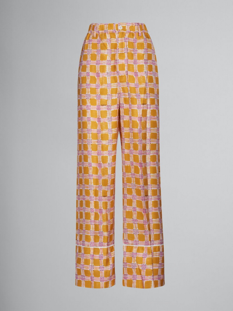 Marni Silk Twill Pyjama Pants With Check Fields Print Amarillos | MXEAH92415