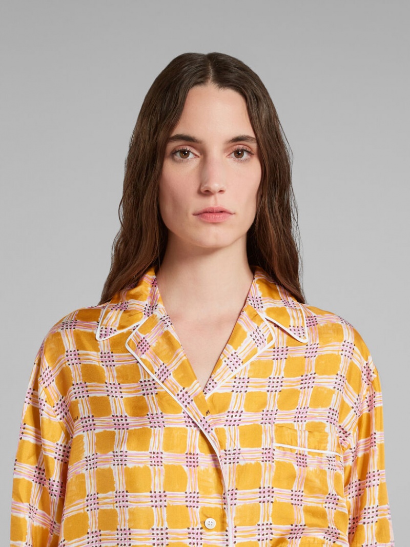 Marni Silk Twill Pyjama Shirt With Check Fields Print Amarillos | MXNEJ88710