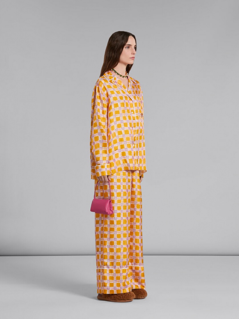 Marni Silk Twill Pyjama Shirt With Check Fields Print Amarillos | MXNEJ88710