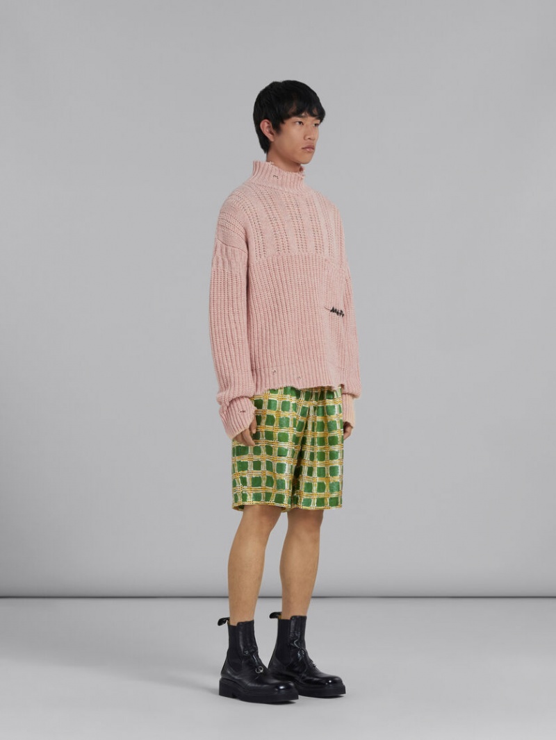 Marni Silk Twill Shirt With Check Fields Print Verdes | MXJVR11899