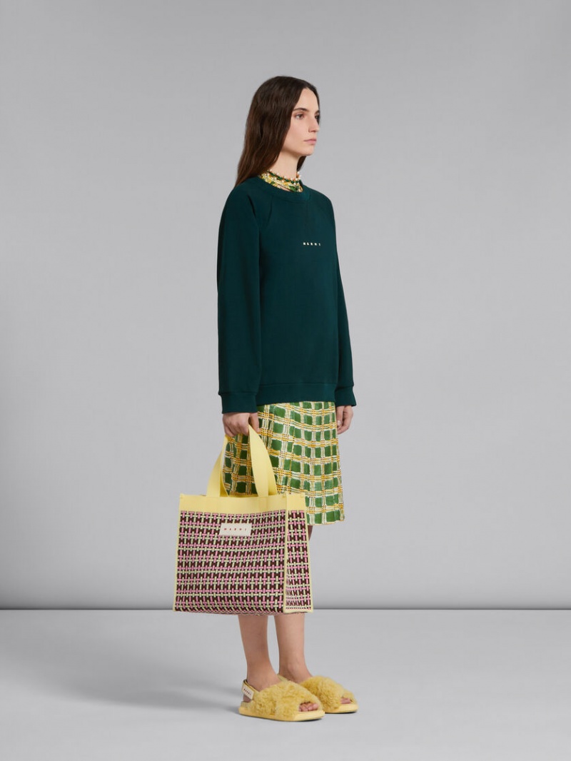 Marni Silk Twill Skirt With Check Fields Print Verdes | QMXWA93297