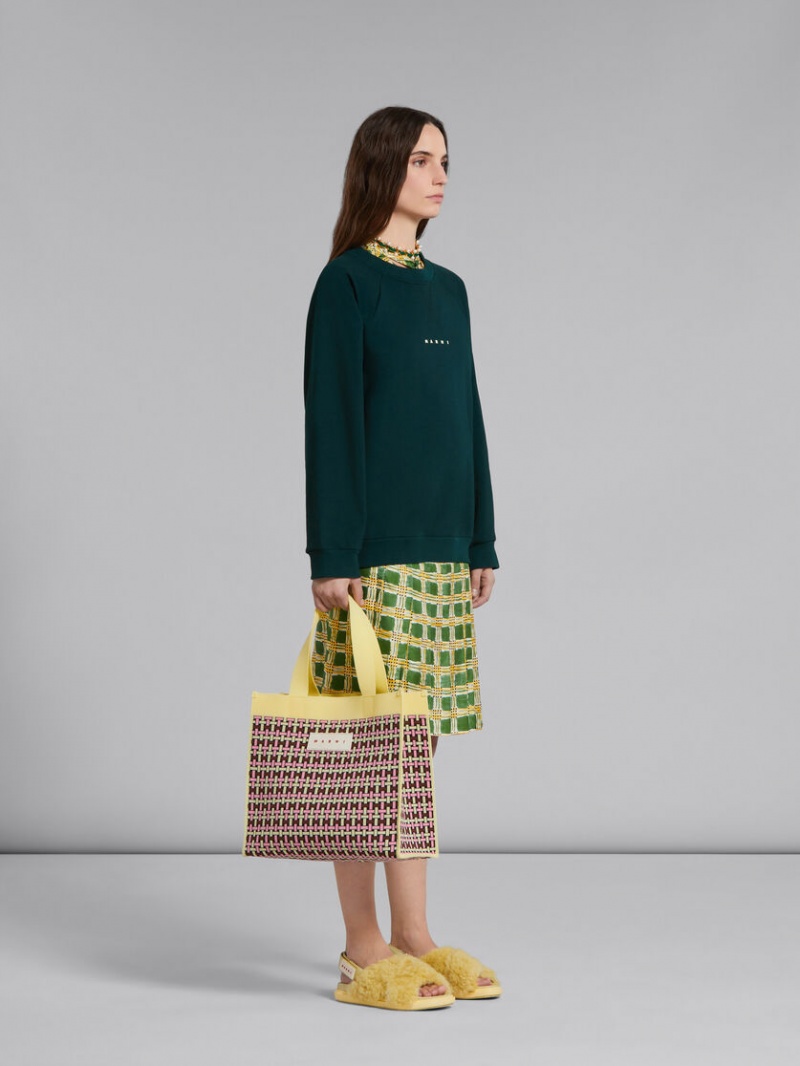 Marni Silk Twill Top With Check Fields Print Verdes | MXNZX75540