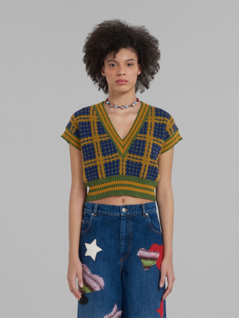 Marni Sin Manga Jumper With '50s Check Verdes | DMXKV68165