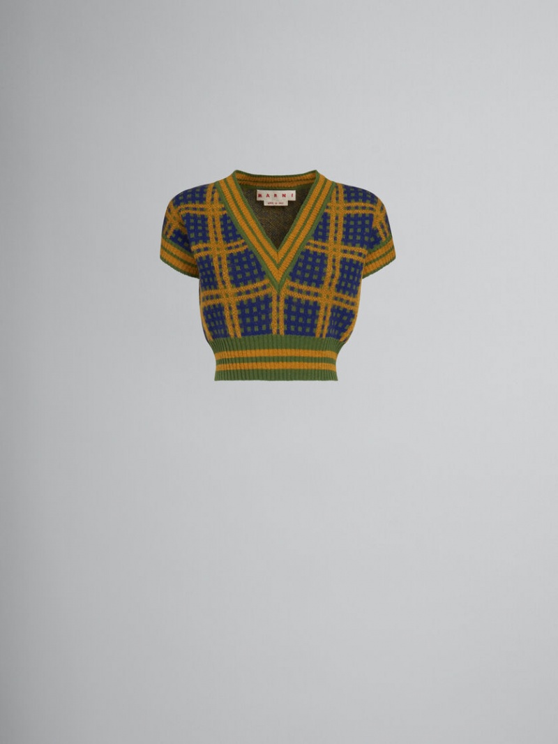 Marni Sin Manga Jumper With \'50s Check Verdes | DMXKV68165