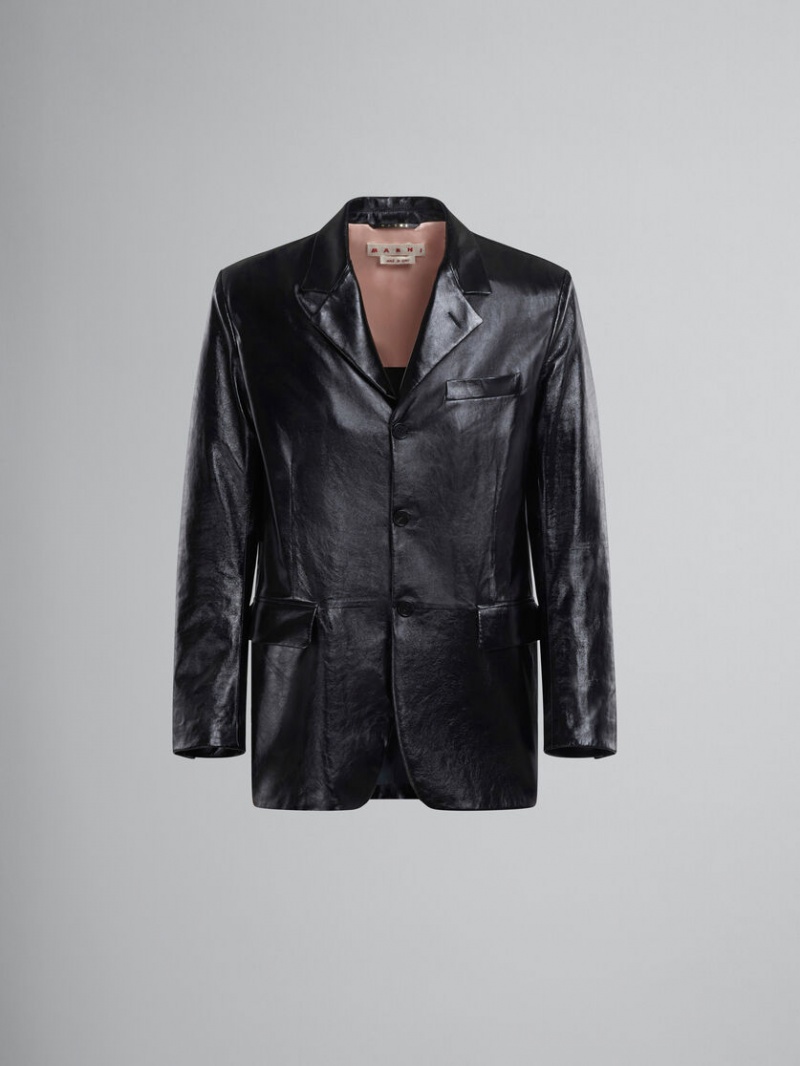 Marni Single-breasted Blazer Ultralight Naplak Cuero Negros | BMXSD75845