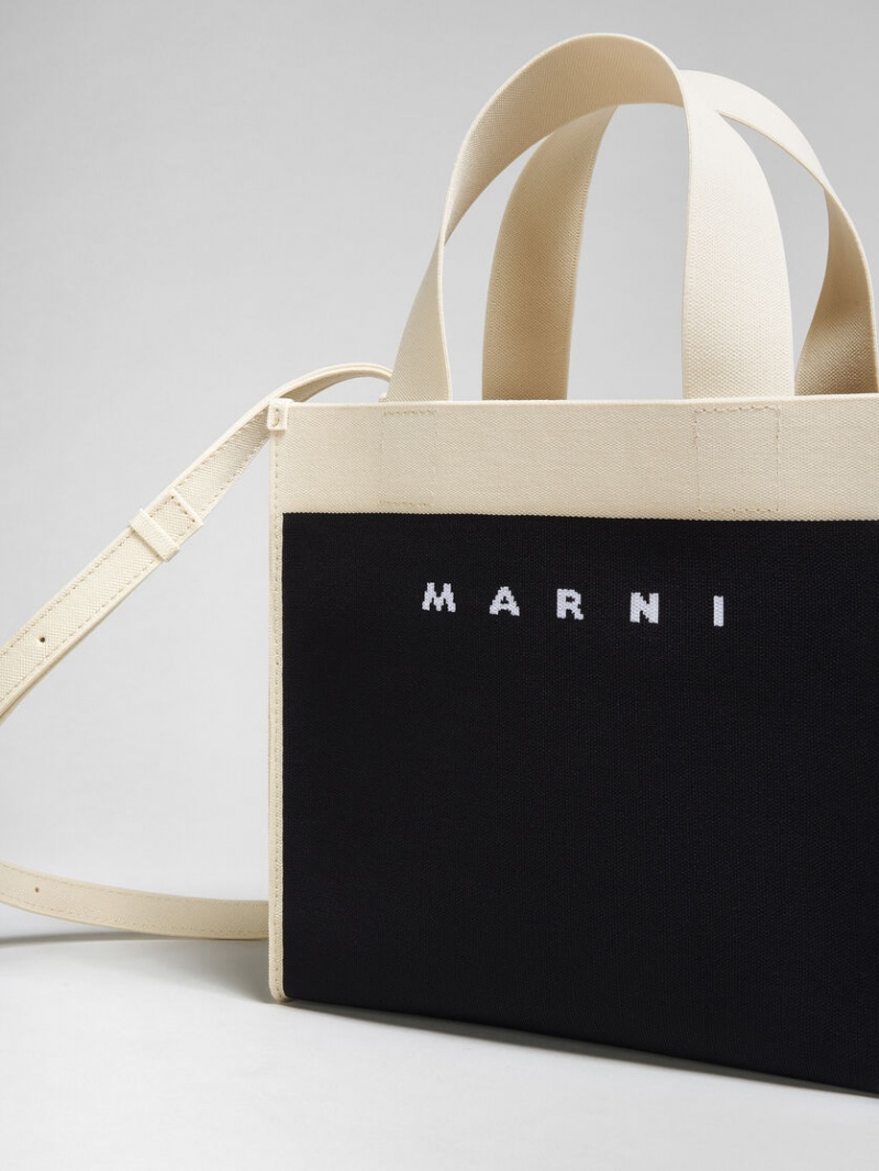 Marni Small Shopping Bag Jacquard Negros Blancos | MXCIF53888