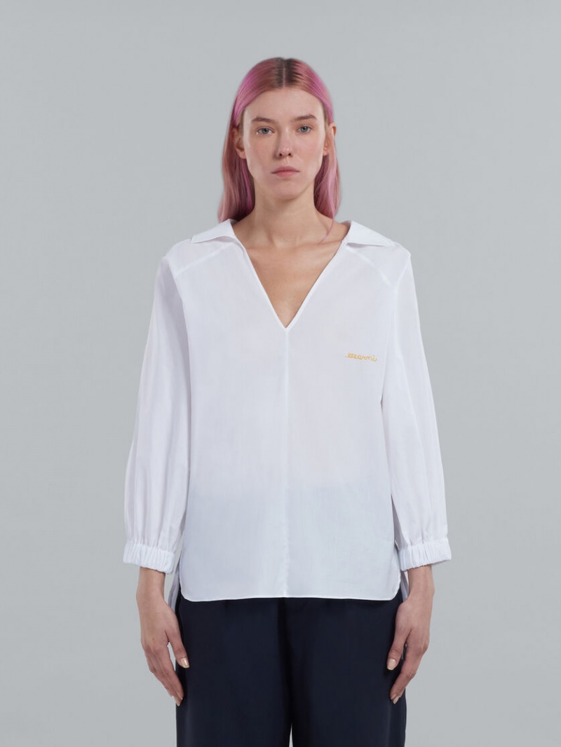 Marni Square-neck Top In Bio Poplin Blancos | BMXSO12966