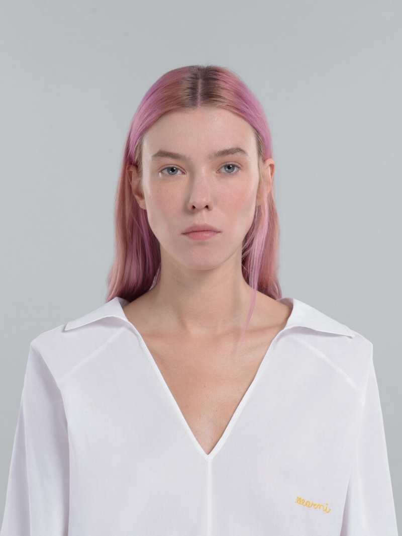 Marni Square-neck Top In Bio Poplin Blancos | BMXSO12966