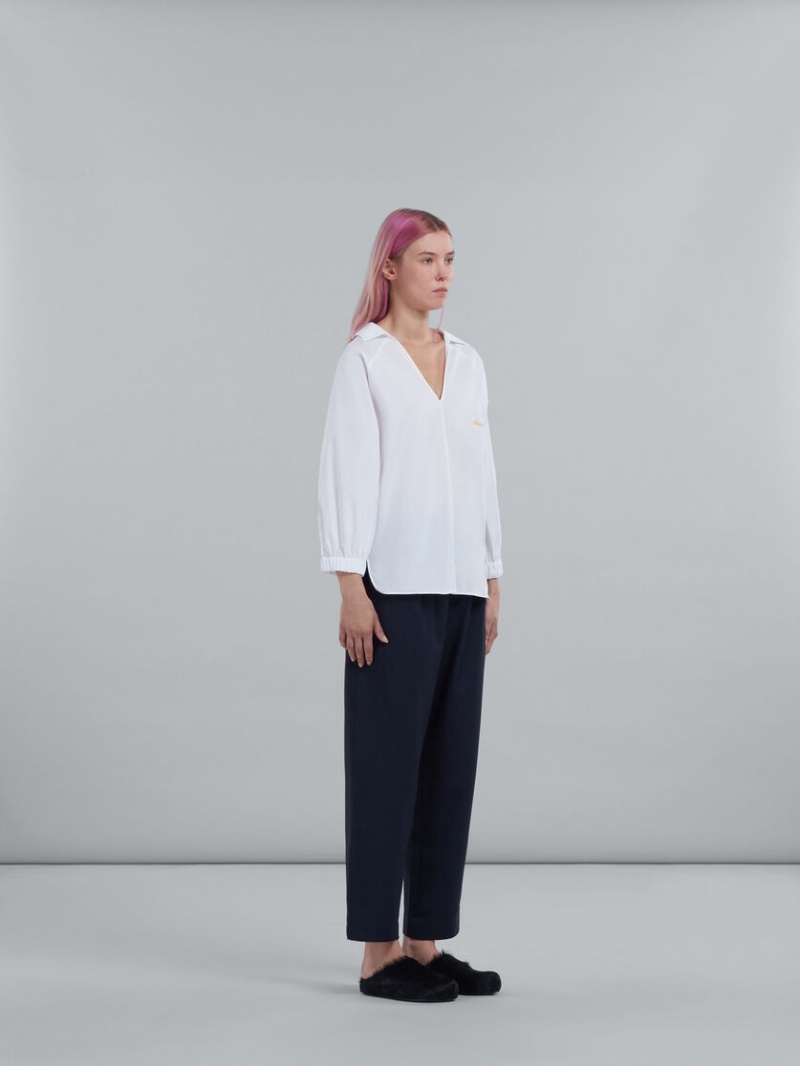 Marni Square-neck Top In Bio Poplin Blancos | BMXSO12966