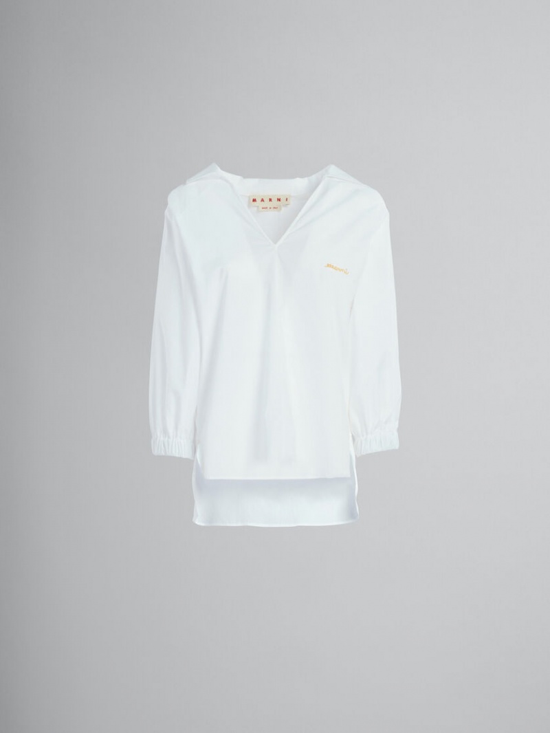 Marni Square-neck Top In Bio Poplin Blancos | BMXSO12966