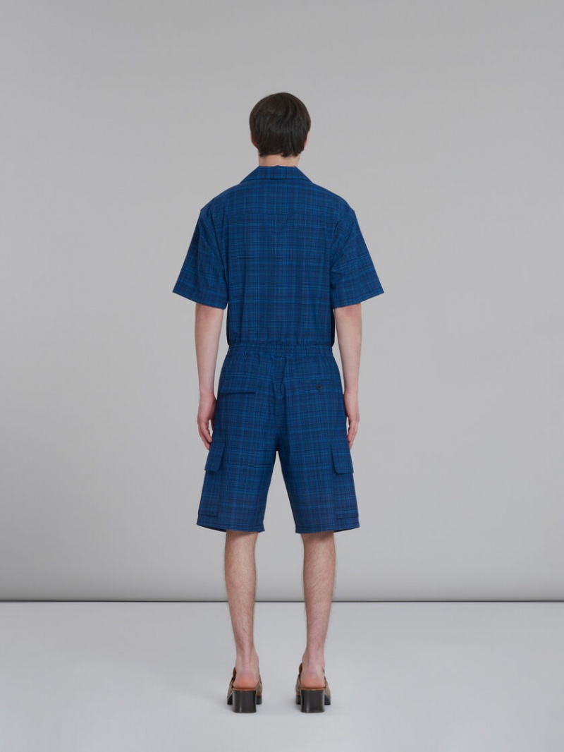 Marni Stretch Cintura Cargo Shorts In Checked Light Lana Azules Azules | QMXUV85908