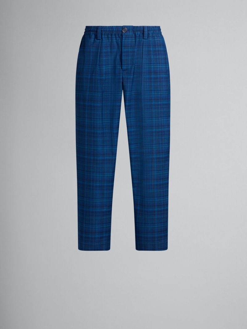 Marni Stretch Cintura Trousers In Checked Light Lana Azules Azules | MXDFL49223