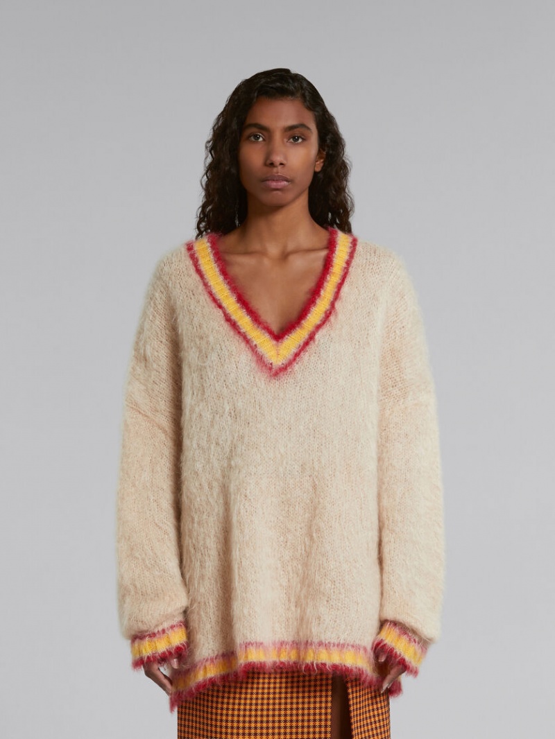 Marni Tan Mohair Jumper With A Rayas Trims Marrom | XMXGW75528