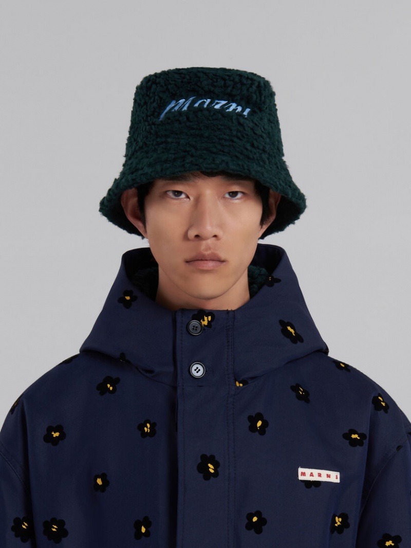 Marni Teddy Bucket Hat With Embroidered Logo Verdes | GMXUC35783