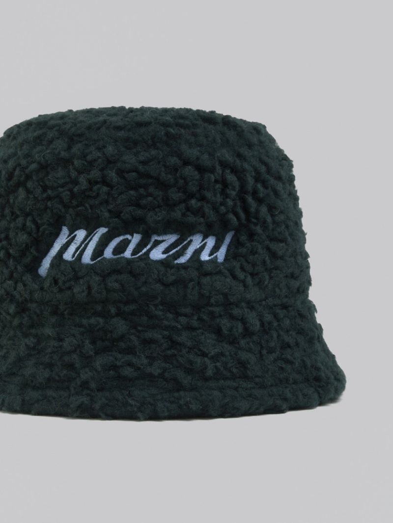 Marni Teddy Bucket Hat With Embroidered Logo Verdes | GMXUC35783