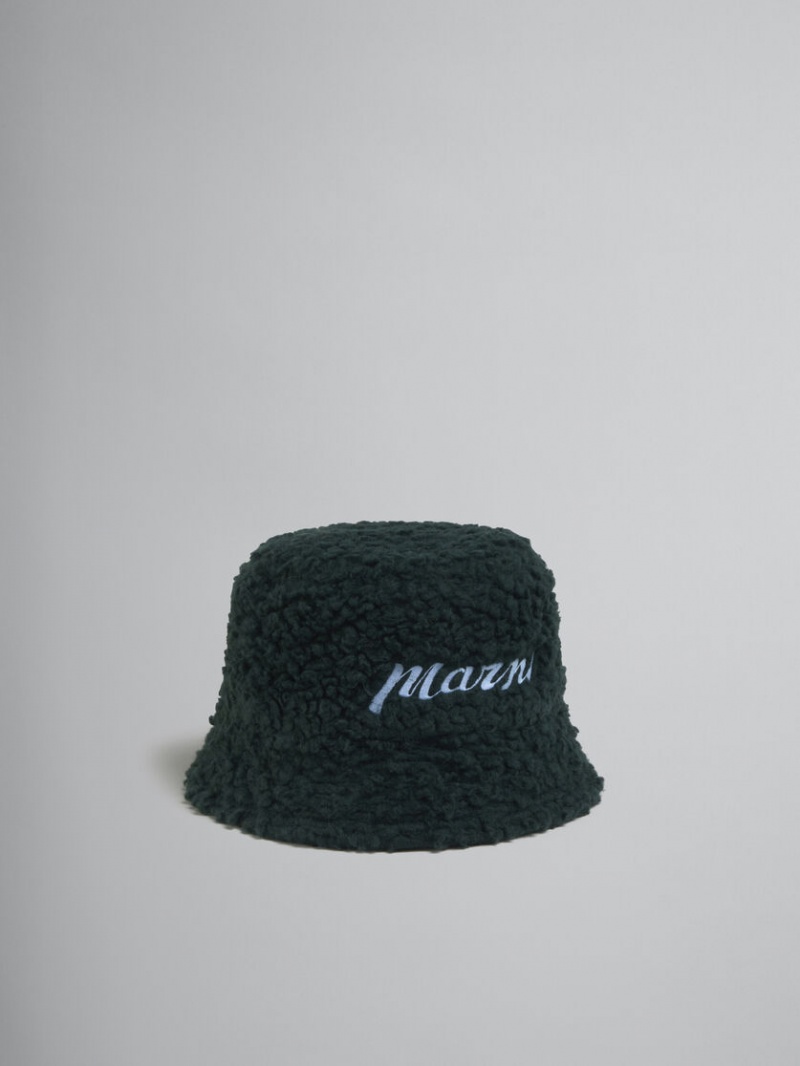 Marni Teddy Bucket Hat With Embroidered Logo Verdes | GMXUC35783