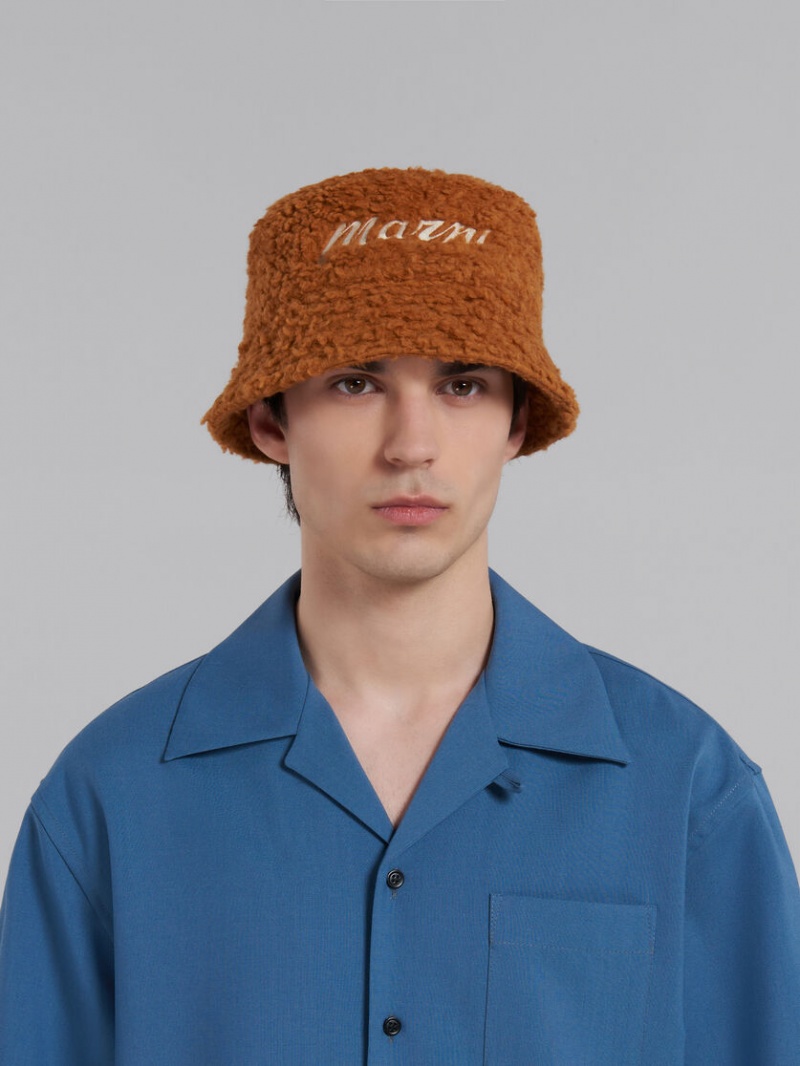 Marni Teddy Bucket Hat With Embroidered Logo Marrom | SMXNY92651