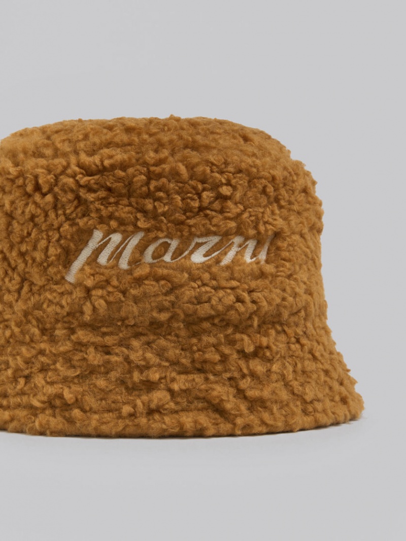 Marni Teddy Bucket Hat With Embroidered Logo Marrom | SMXNY92651