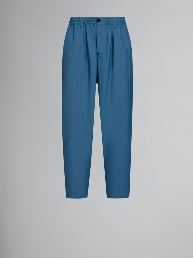 Marni Tropical Lana Drawstring Trousers With Pleats Azules | DMXVO24340