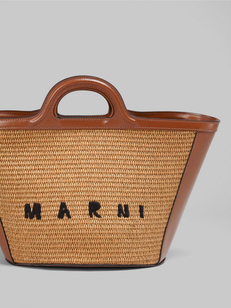 Marni Tropicalia Small Bag Cuero And Raffia Marrom | QMXUV50193