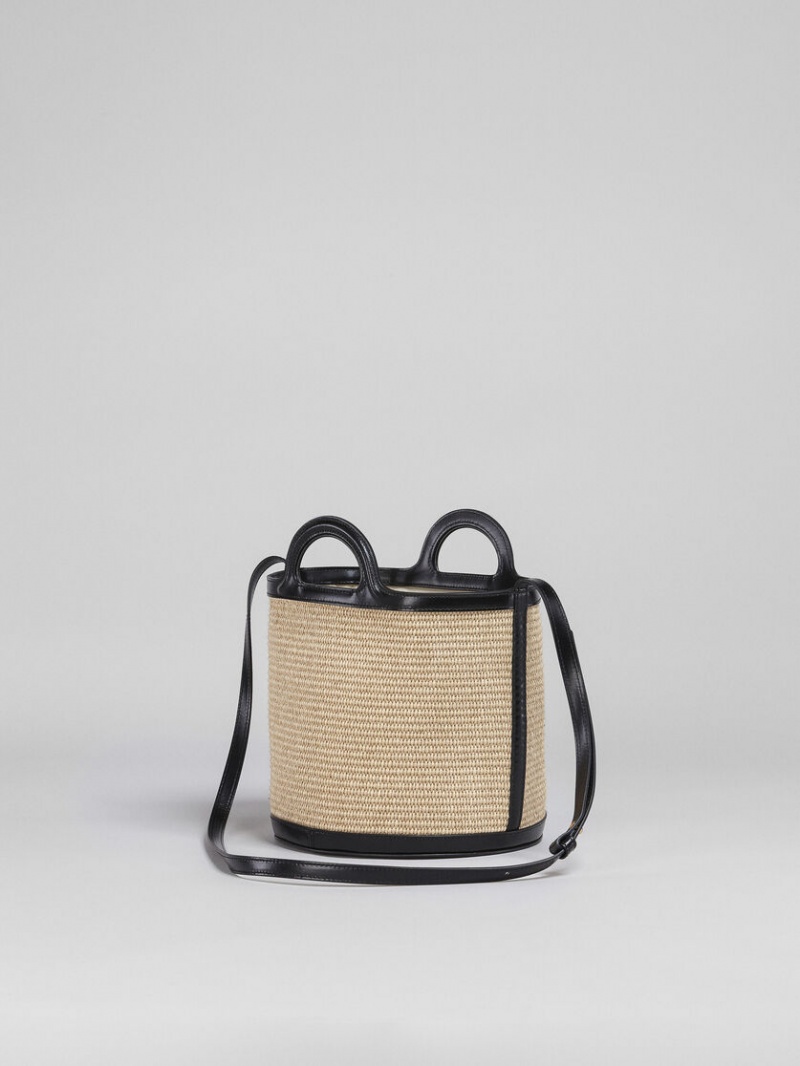 Marni Tropicalia Small Bucket Bag Cuero And Raffia Negros | XMXBH47370