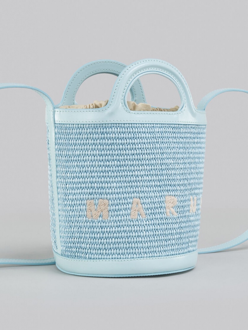 Marni Tropicalia Small Bucket Bag Cuero And Raffia Azules Claro | BMXSO33338