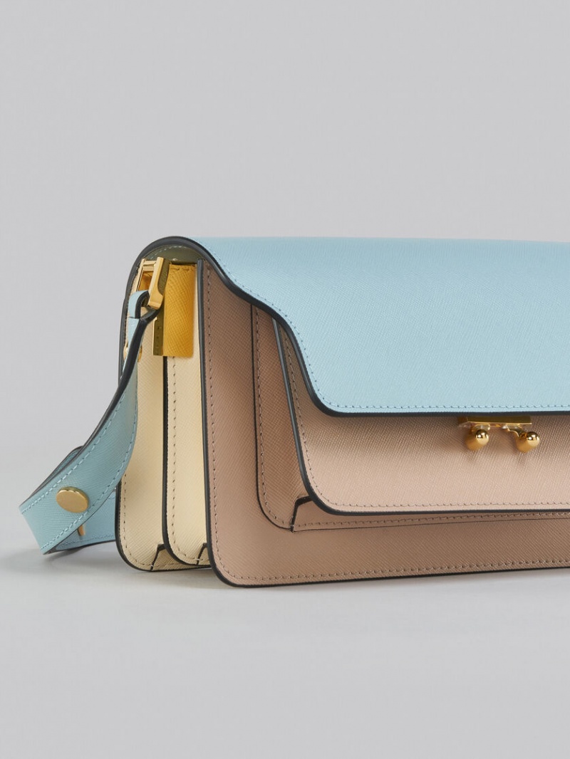 Marni Trunk Bag E/W Cuero Azules Claro Beige | PMXER38069