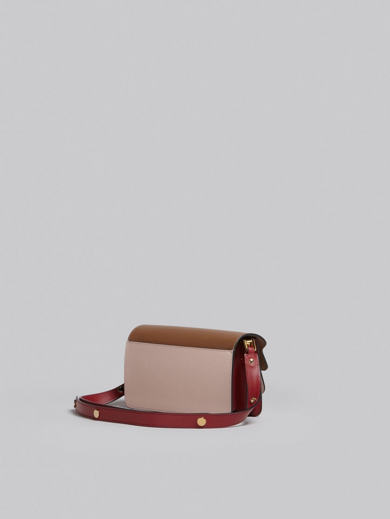 Marni Trunk Bag E/W Cuero Marrom Rosas Rojos | ZMXNQ98561