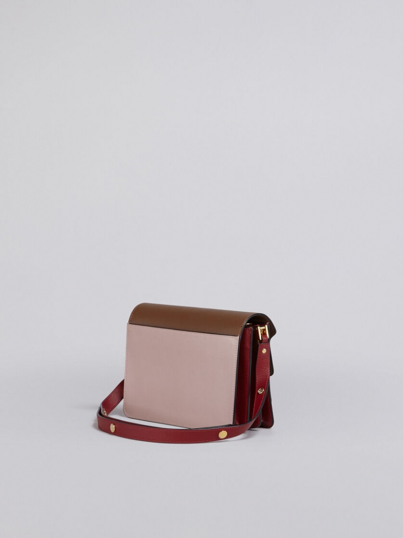 Marni Trunk Medium Bag Cuero Marrom Rosas Rojos | MXXMI29295